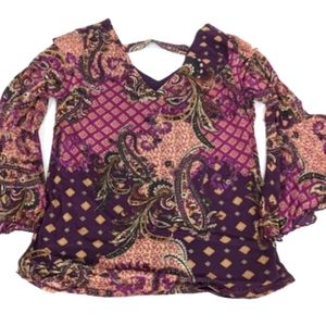 Sara Michelle Boho Bell Sleeve Blouse in Rich Purple Colors Small